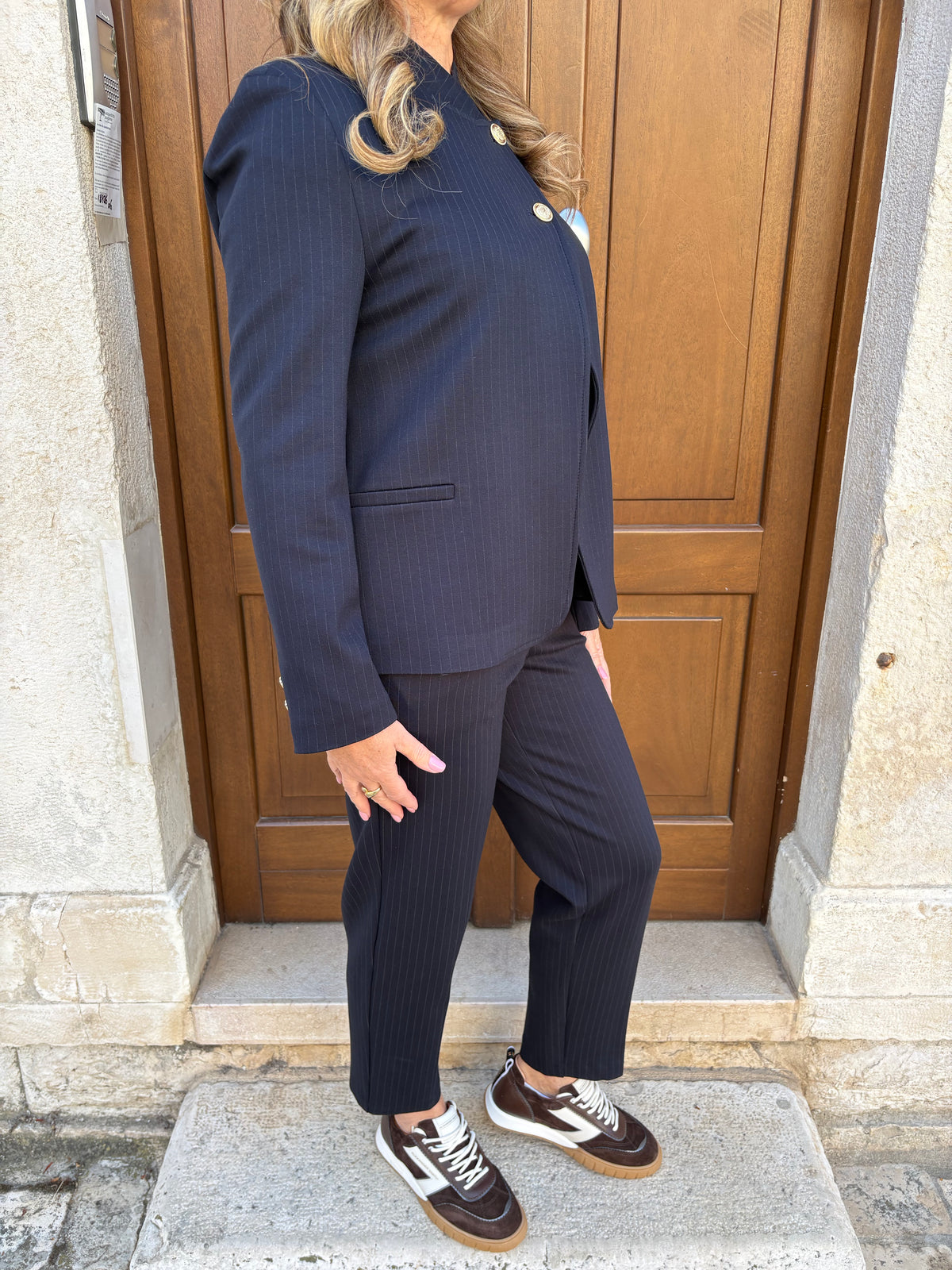 Pantalone Gessato Donna Elegante a Sigaretta Tensione In
