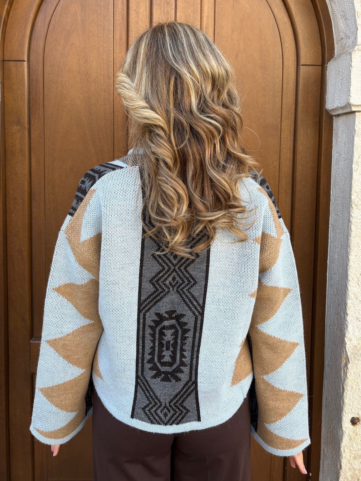 Cardigan Jacquard Azzurro Donna Corto Tensione In