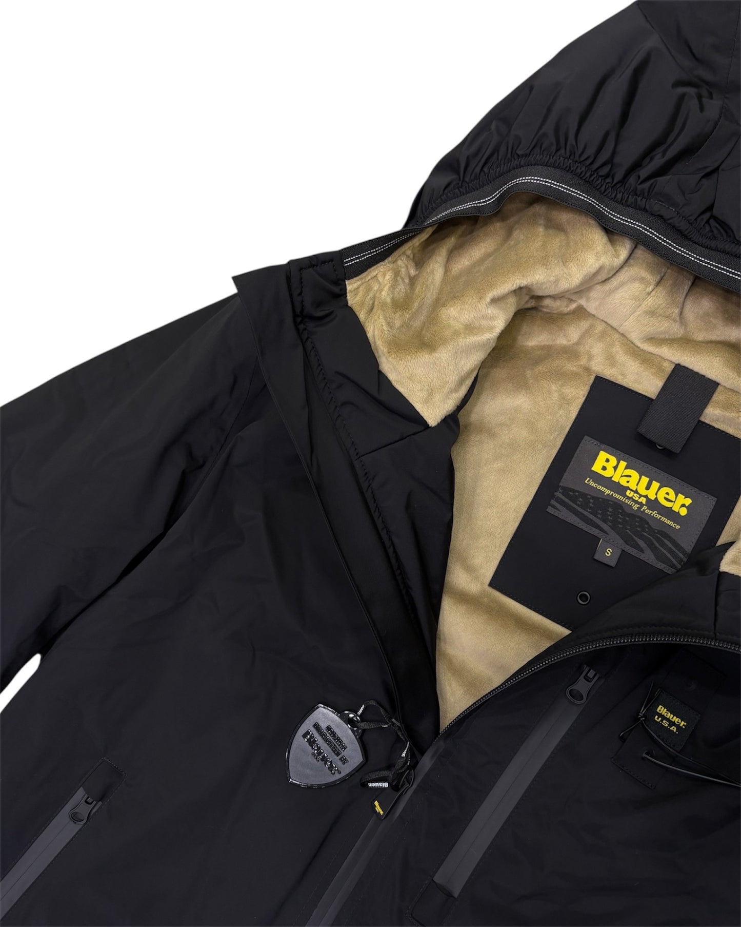 Cappuccio fisso con elastico rigato del giubbetto Jarvis Blauer