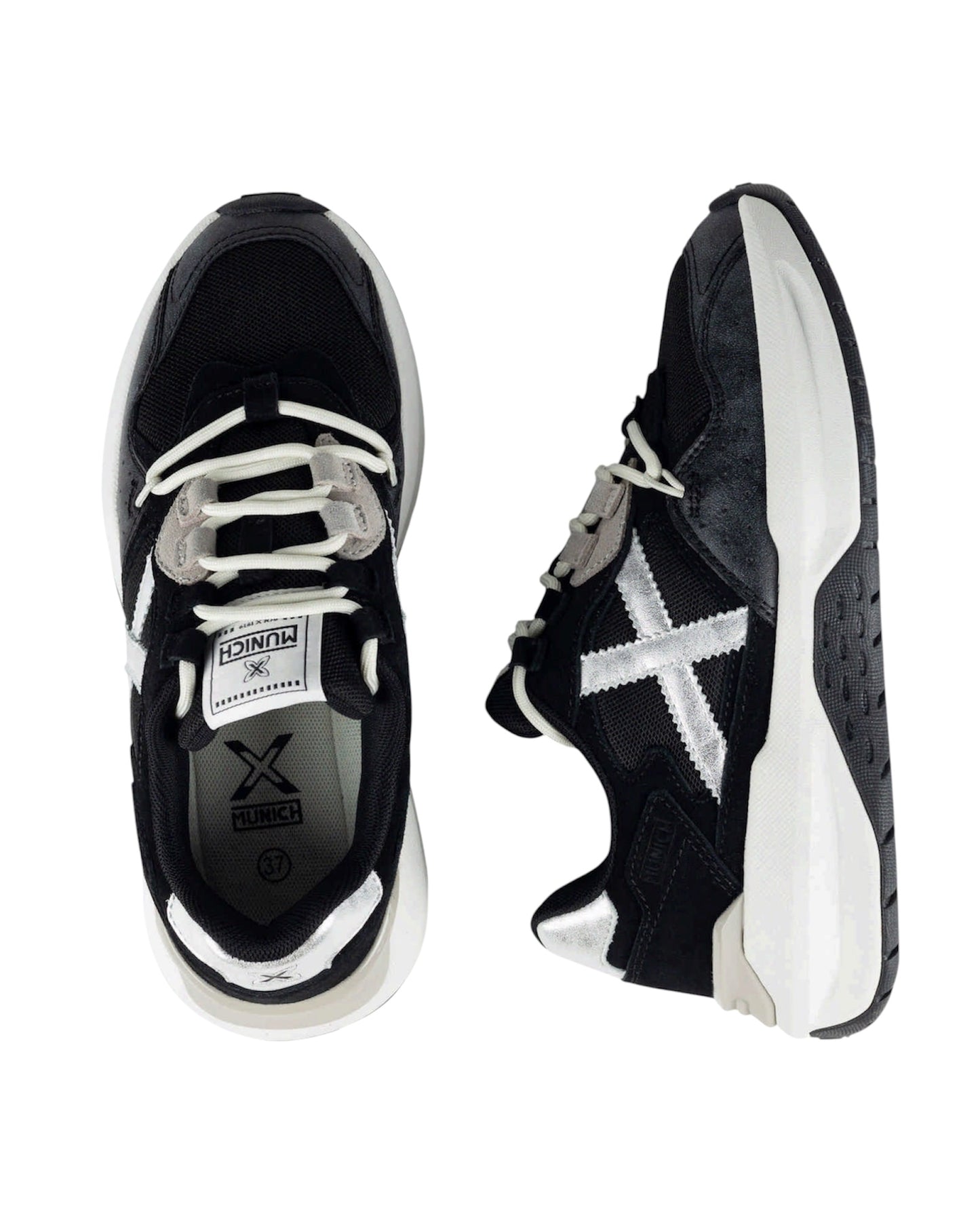 Sneakers Donna Munich Nexa 32 Nero, Argento e Bianco