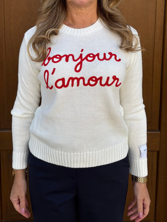 Maglioncino Donna Bianco in Misto Lana con Logo Scritta