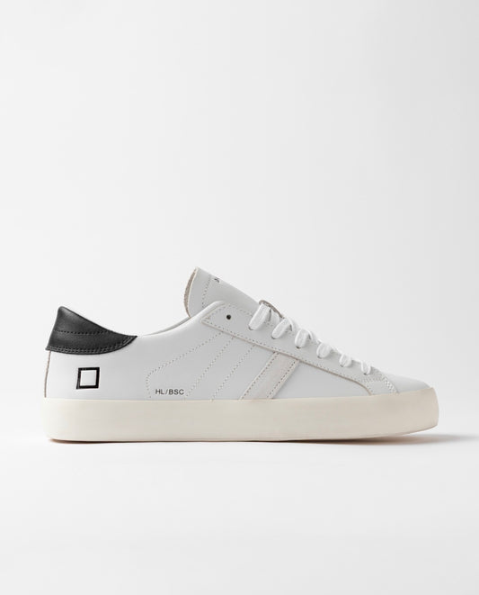 Sneakers Uomo D.A.T.E. HILL LOW BASIC WHITE-BLACK in Pelle Bianca