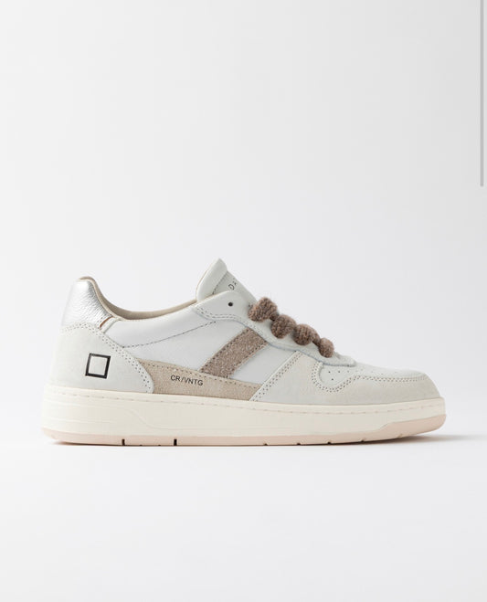 Sneakers Donna D.A.T.E. COURT 2.0 VINTAGE WHITE-SILVER in Pelle e Suede