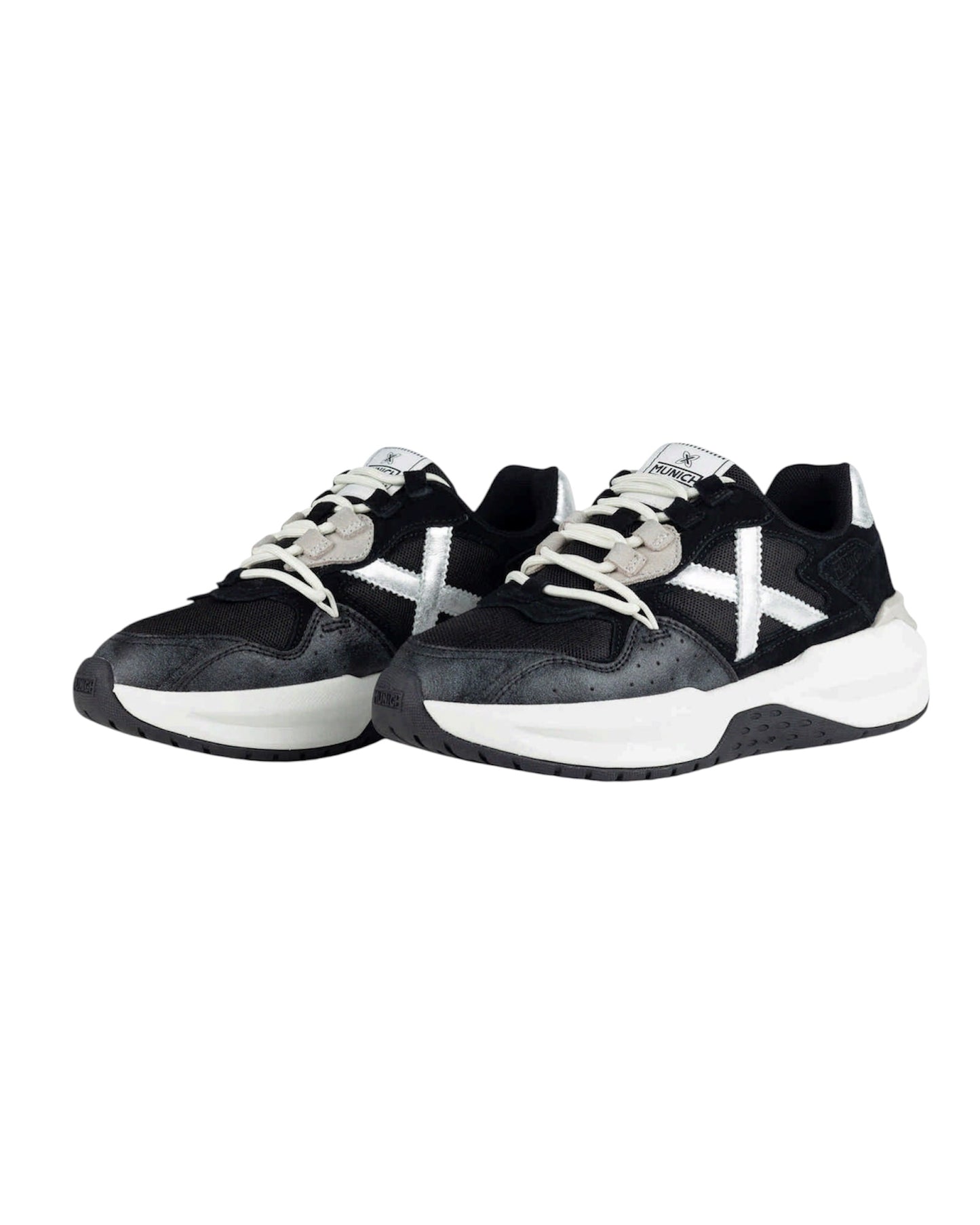 Sneakers Donna Munich Nexa 32 Nero, Argento e Bianco