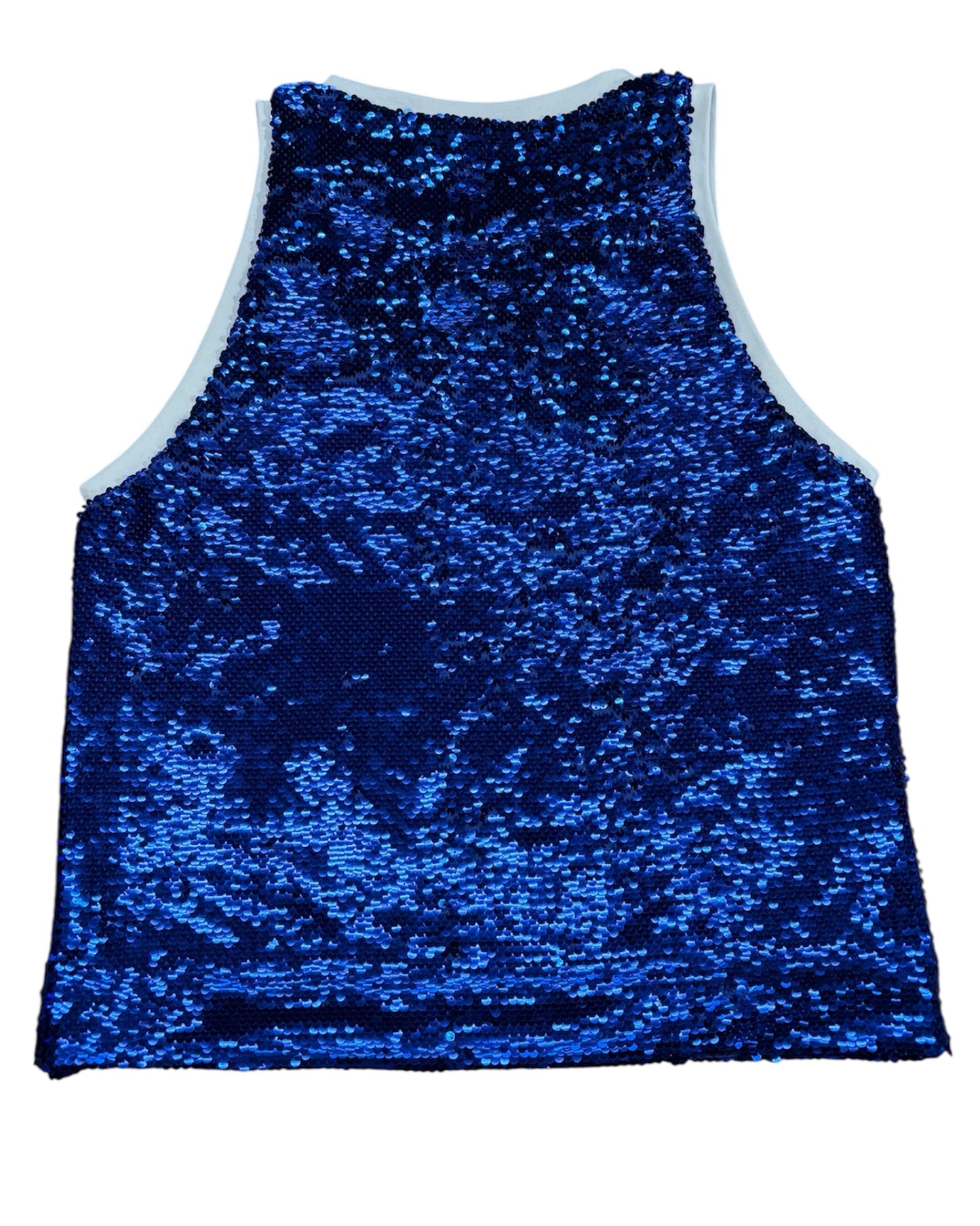 Canotta Disclaimer Donna in Paillettes Blu con Stampa Frontale