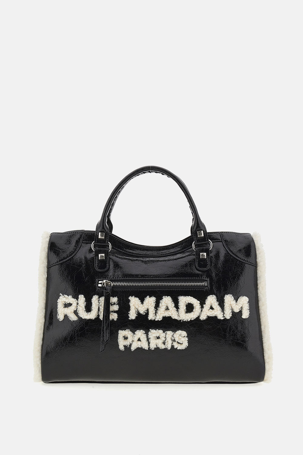 Tote bag Rue Madam SHINE TOTE in ecopelle laminata, vista frontale.