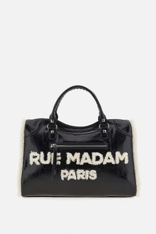 Tote bag Rue Madam SHINE TOTE in ecopelle laminata, vista frontale.