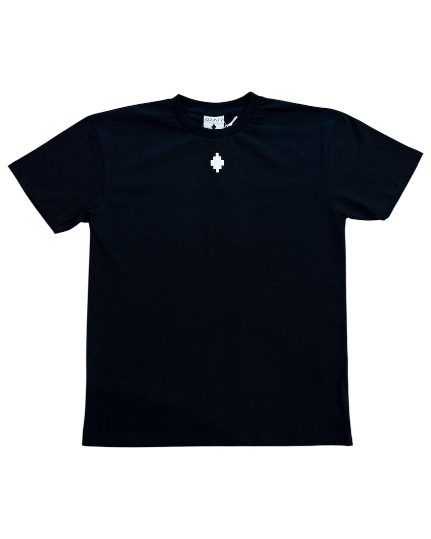 Vista completa frontale con stampa iconica su jersey in cotone 100%.