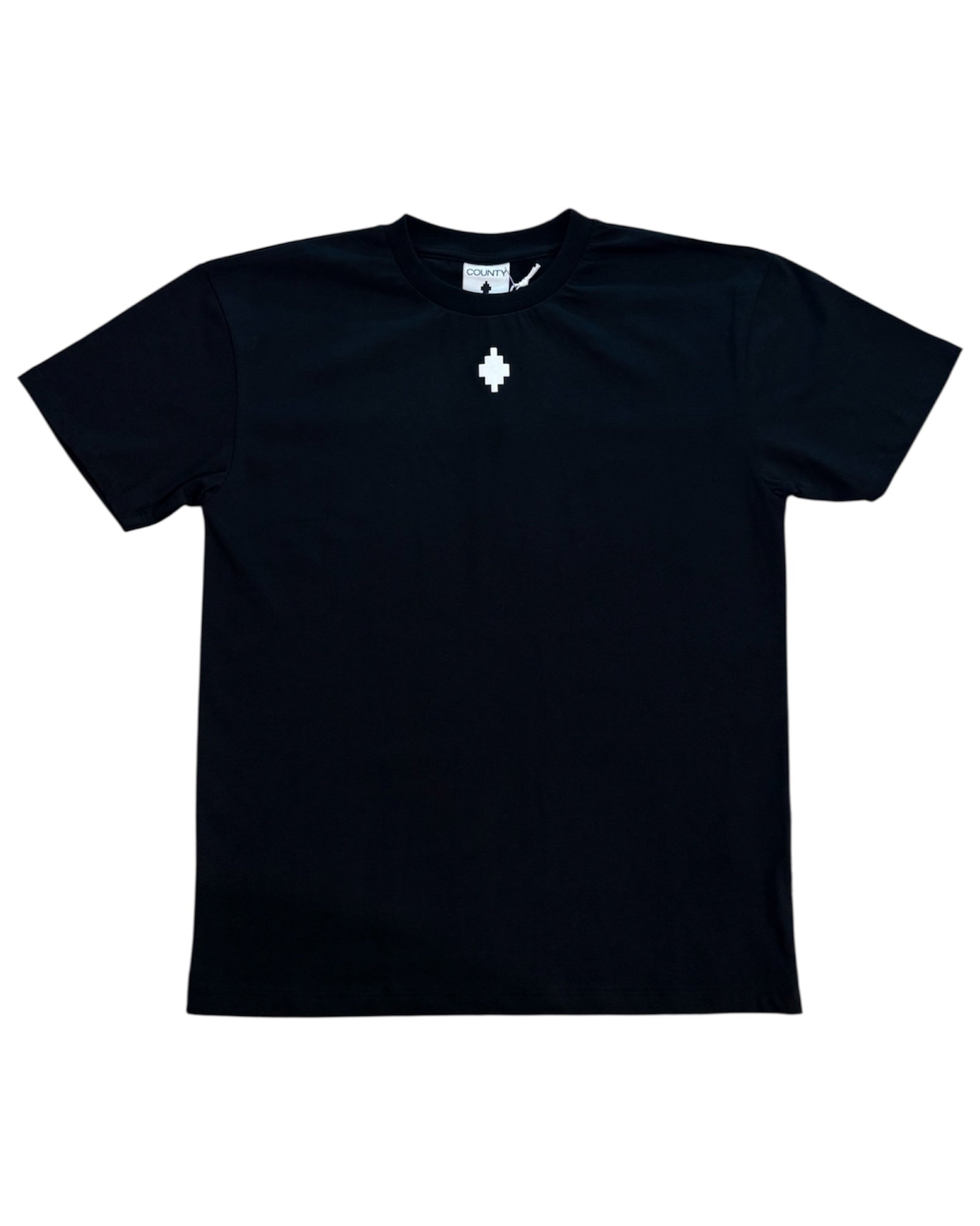 Vista completa frontale con stampa iconica su jersey in cotone 100%.