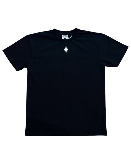 Vista completa frontale con stampa iconica su jersey in cotone 100%.