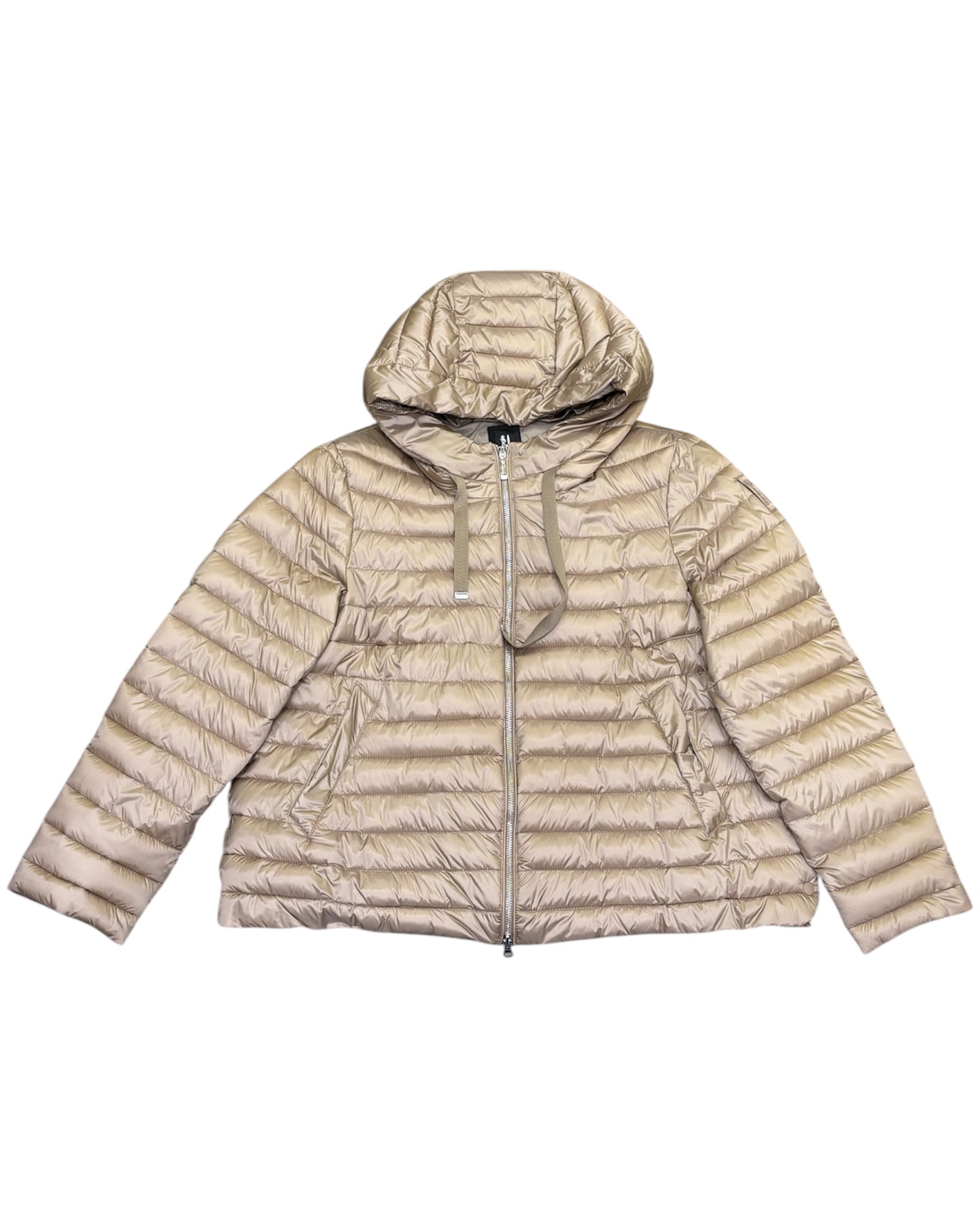 Piumino da donna in nylon bright beige con cappuccio e design trapuntato.