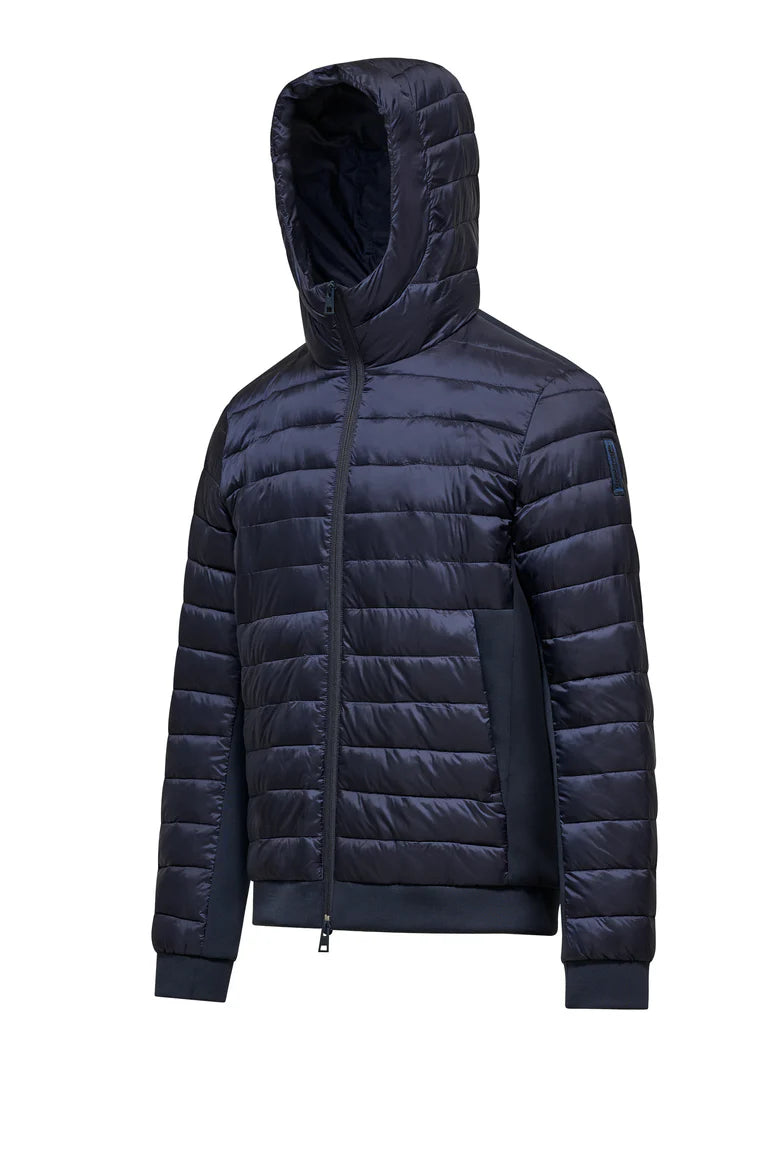 Vista laterale con combinazione nylon e felpa.