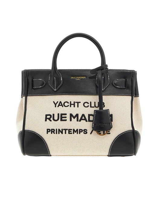 Vista frontale della mini tote RIVIERA in canvas con ricamo Yacht Club.