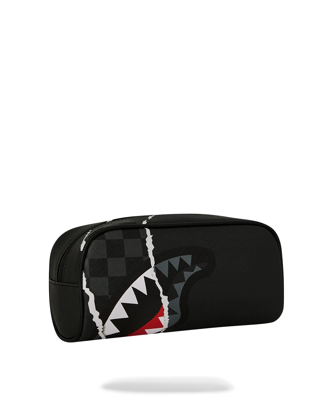 Astuccio Sprayground center rip revealing gray check pouch
