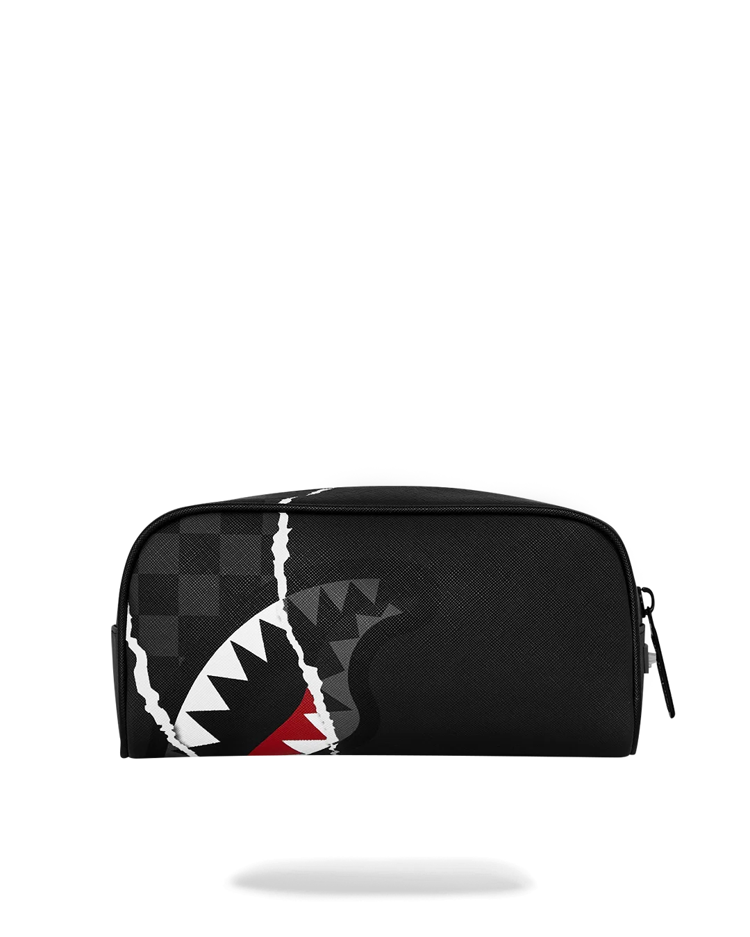 Astuccio Sprayground center rip revealing gray check pouch