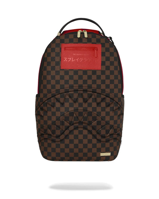 Vista frontale dello zaino con tasca con zip.